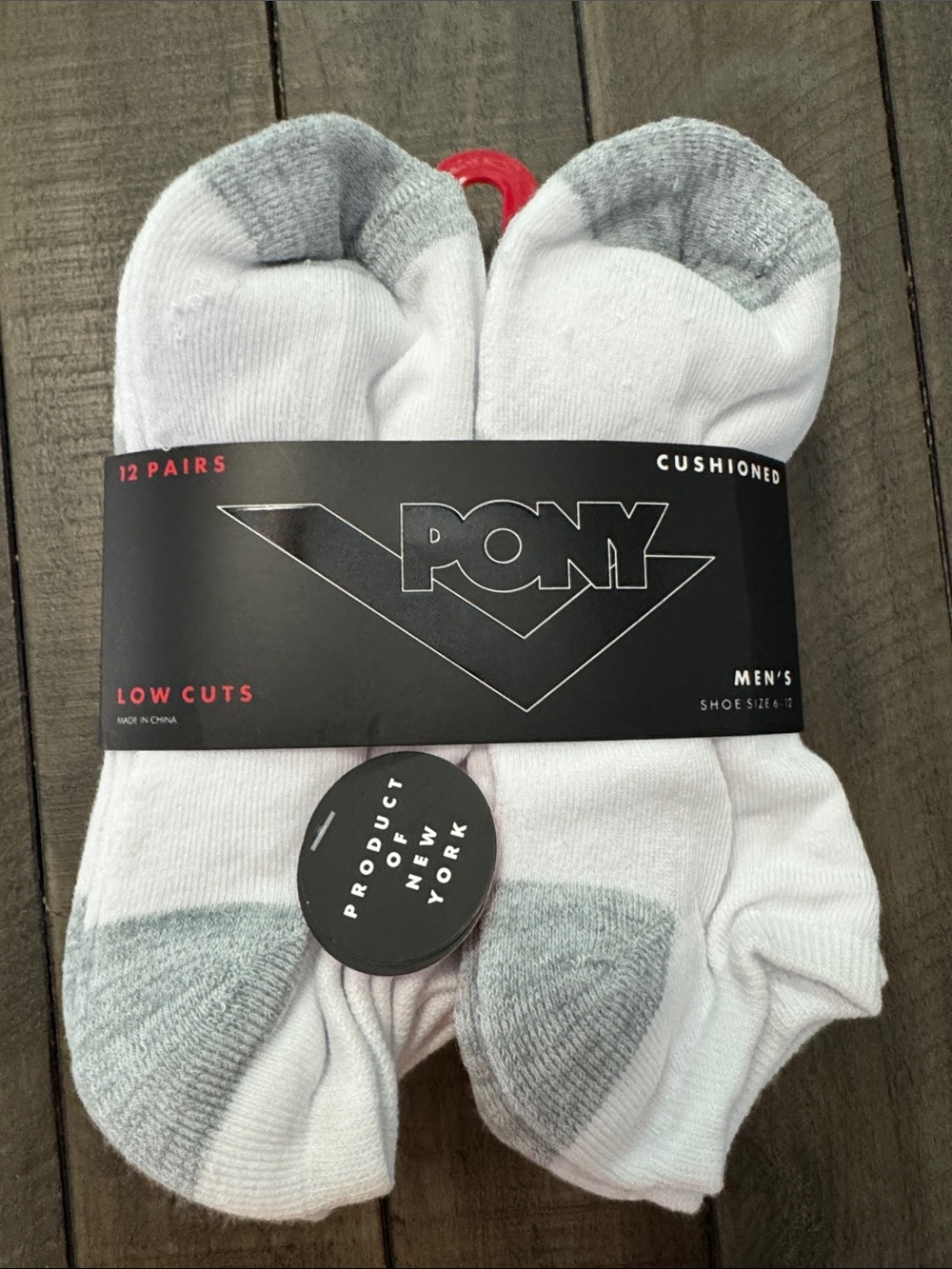 PONY Men’s Low-Cut Cushioned Socks - White with Gray Accents 12 Pairs size 6-12